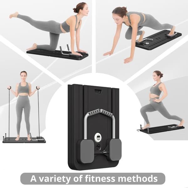 Pilatesbräda - Pilates-set, Multifunktionell hopfällbar Pilatesbräda, 5-i-1 Pilatesbräda (Svart)