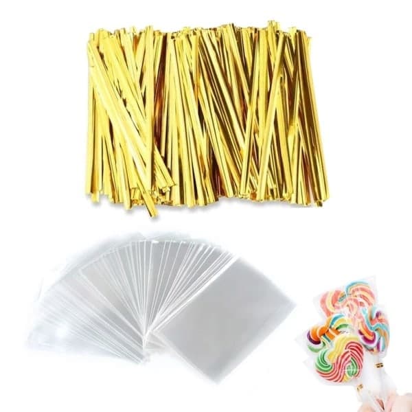 IC Cake Pop-påsar 300 st Godispåsar Cellofanpåsar med 760 vridband