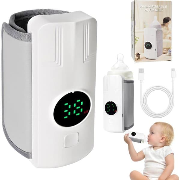 Kannettava pullonlämmitin, langaton USB-pullonlämmitin LCD-näytöllä, 5 lämpötilatasoa 37-55°C, 4000mAh USB-pullonlämmitin