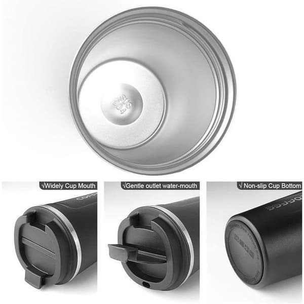 Isolerad kaffemugg, resemugg, 380 ml läckagesäker dubbelväggig bilmugg, svart