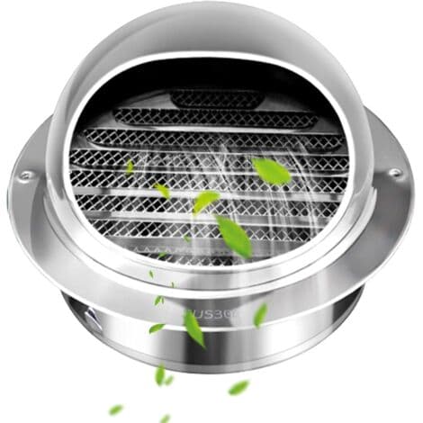120 mm rund ventilationsrist i 304 rustfrit stål – Halvrullet hætte til vanddræning – Insektfrit net