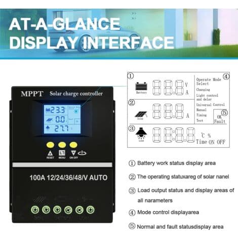 100A MPPT Solar Charge Controller 12V 24V 36V 48V – LCD-skærm – Dobbelte USB-porte – Effektivitet op til 99,5%