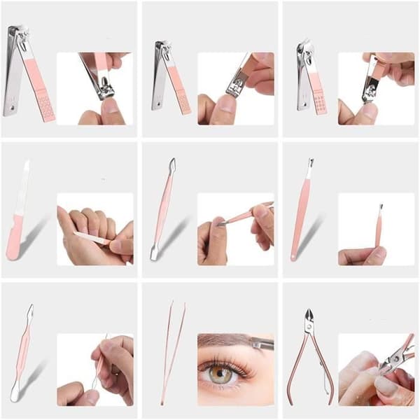 Professionelt Manicure- og Pedicure-sæt - Rustfrit Stål - 18 i 1 - Bærbart - Neglesaks
