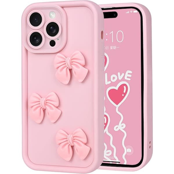 Søde Etuier til iPhone 16 Pro Max Pink 3D Sløjfe Design Blødt Stødsikkert Beskyttelses Etui til Piger Kvinder
