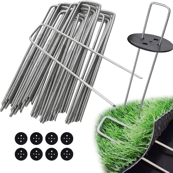 Festeplugger, Campingplugger, 50 stk + 8 skiver, stål (150x30x3mm), for hage, bark og kunstgress