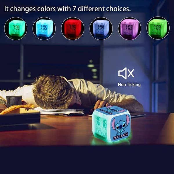 Digital Vekkerklokke - Stitch - Blå - LED Nattlys - USB Oppladbar - Smart