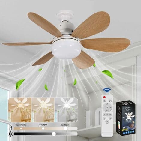 Stille 40W loftventilator – 6 blade – 3 hastigheder – E27 LED-lys – 1/2/4t timer – Til stue og soveværelse