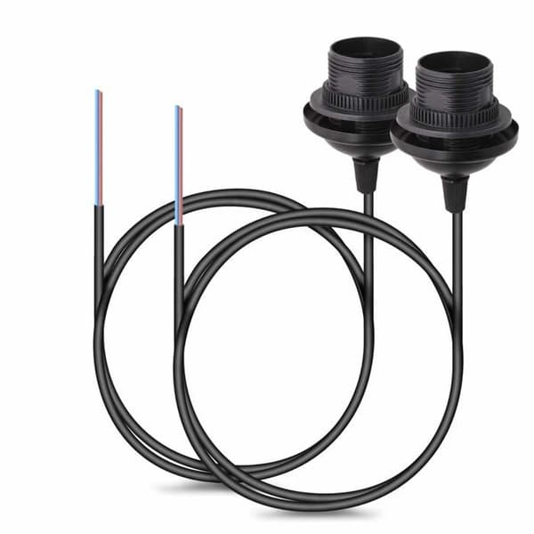 2x elkabel til lampe - Kabel med E27 fatning og fastgørelsesring - Ophængsbeslag til loftslampe - Sort