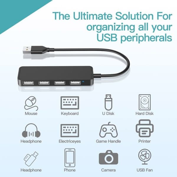 USB-hub, USB-splitter, 4-ports USB-adapter, USB-forlængerkabel til bærbar computer