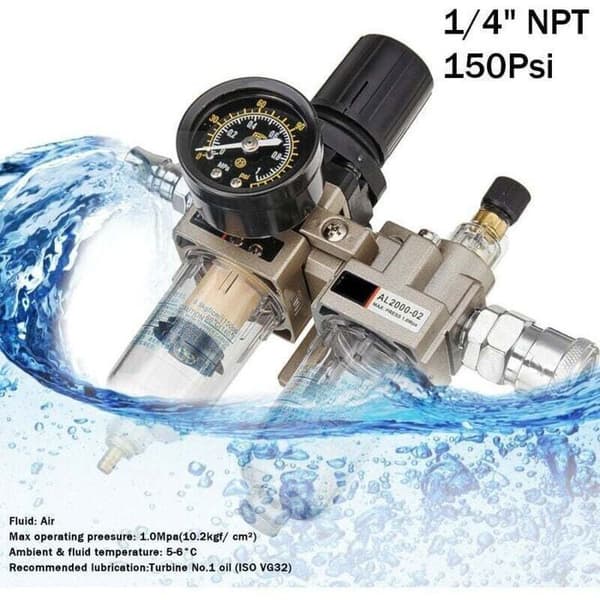 Manuel Pneumatisk Lufttryksregulator Kompressor Olie Vandudskiller 150Psi AL2000-02 AW2000-0