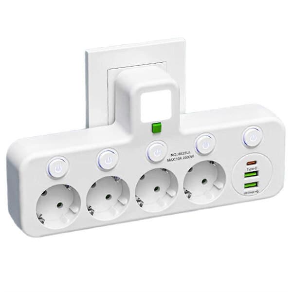 EU-uttag 4 uttag Strömuttag utan förlängningssladd med USB Type-C-portar Två specifikationer_Billiga presenter-FD--FA- Vit