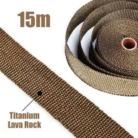 15M50mm Magma Titanium Termisk Isoleringstape + 15 Sorte Kabelbindere i Rustfrit Stål til Motorcykel Udstødningsmanifoldrør Termisk Isoleringstape