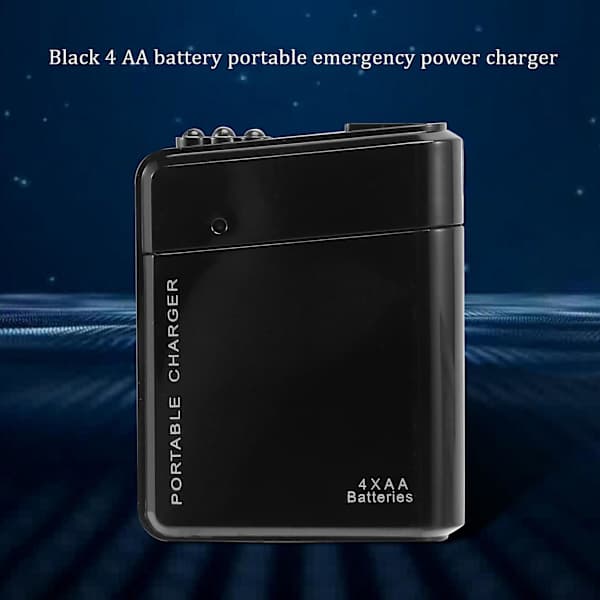 Sort 4x AA Batteri Bærbar Nødstrømsoplader USB Til Mobiltelefon
