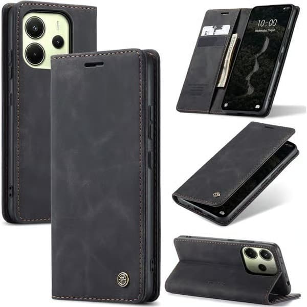 Fodral för Xiaomi Redmi Note 14 4G, Premium Läder Plånboksfodral med Kortfack och Magnetlås - Svart Redmi Note 14 Noir