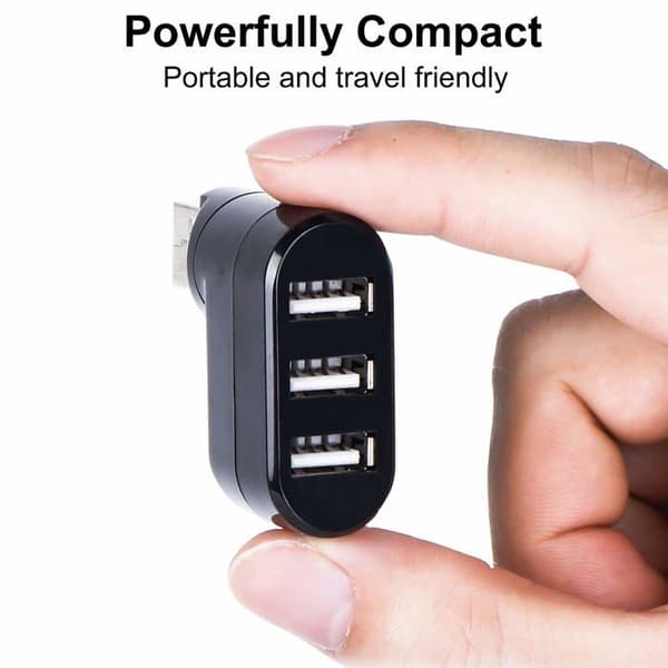 3-ports USB 2.0 Hub, 180 graders rotation, Mini roterende ekstern splitteradapter til bærbar computer (sort)
