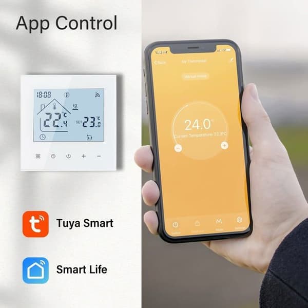 WiFi Smart Termostat, Intelligent Romtermostat, Trådløs Programmerbar Termostat, Hvit