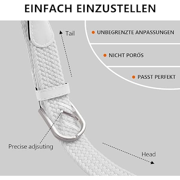 Herrbälte, elastiskt flätat bälte unisex män kvinnor flätat elastiskt stretchvävt bälte 33mm (1.25\") vitt