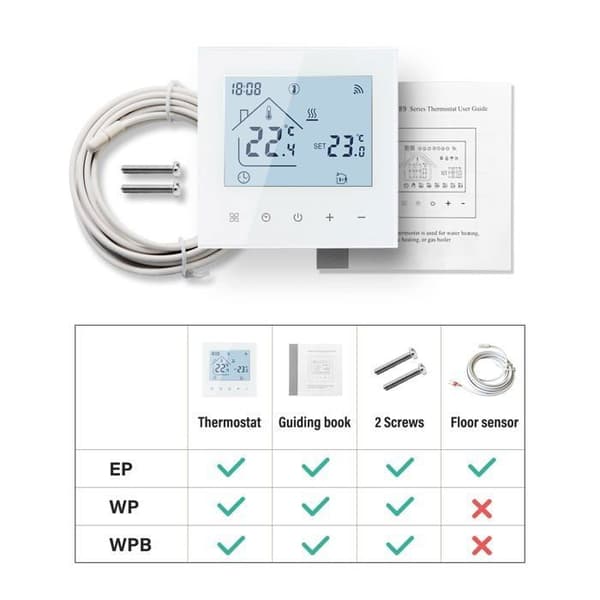WiFi Smart Termostat, Intelligent Romtermostat, Trådløs Programmerbar Termostat, Hvit