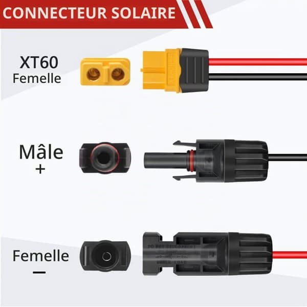 Solpanelstik til XT60 12AWG adapterkabel | Solopladningskabel, solstik, solforlængerkabel
