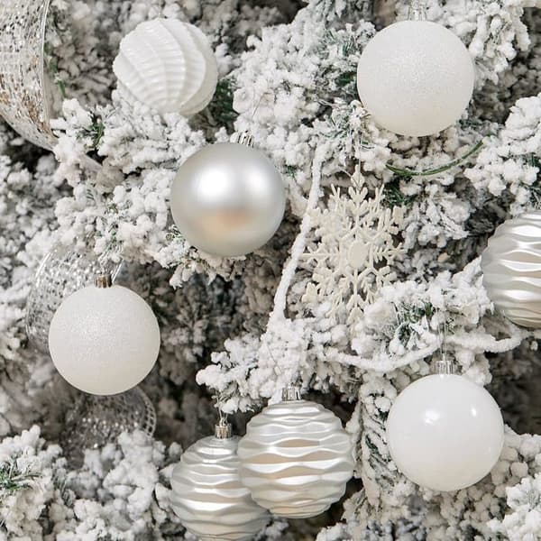Sæt med 24 ubrydelige julekugler til julepynt (sølv)