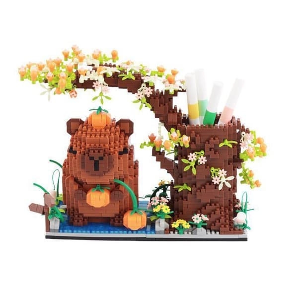 Capybara pennställ, 1800 tecknade minibyggstenar, 3D-modell Capybara byggstenar