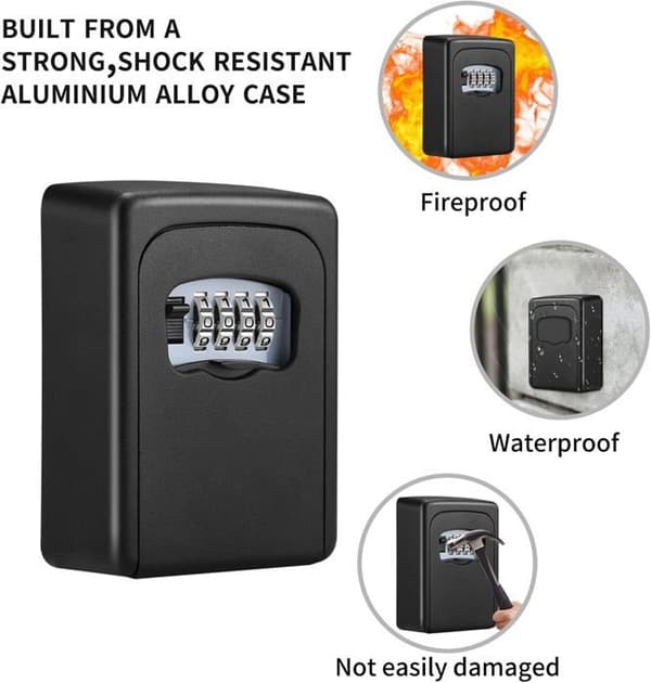 Sikker Nøgleboks - Robust og Holdbar Udendørs Sikker Nøgleboks, Kode kan ændres, Vandtæt og Rustfri
