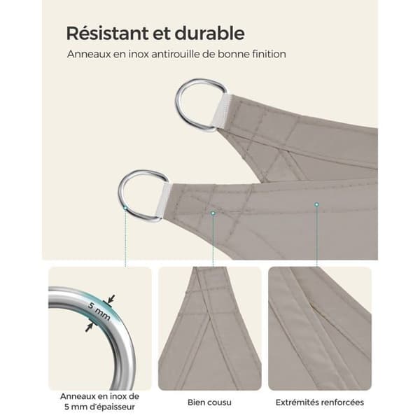 3 x 4 m solseil, vanntett, med en 665 mm vannsøyle, rivebestandig polyester solbeskyttelse, 2 tau