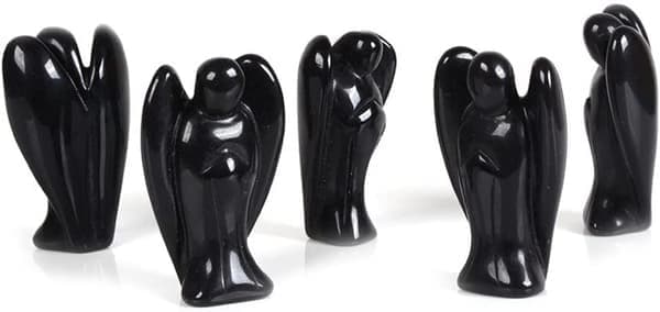 Håndlavet sort obsidian ædelsten fredsengel lomme skytsengel helbredende statue