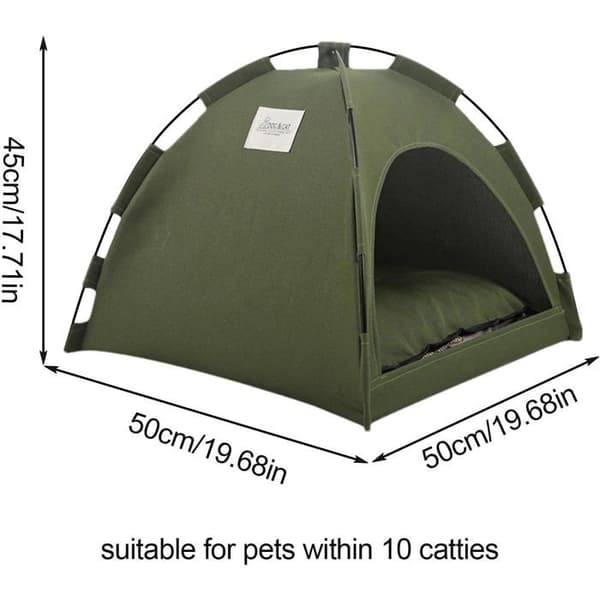 Tipi Chat, Husdjurstältbo, Vikbart Hundbo, med Golvmatta, Halvstängt Katttält (Grön-L)