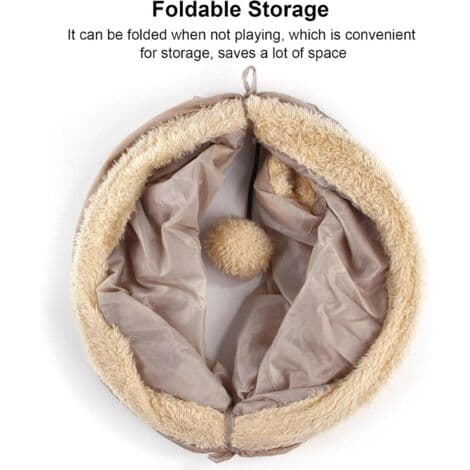 Sammenklappelig tunnel til katte og kaniner – Ruskind og polyester – 25 cm diameter, 50 cm længde – Indbygget knitrelyd