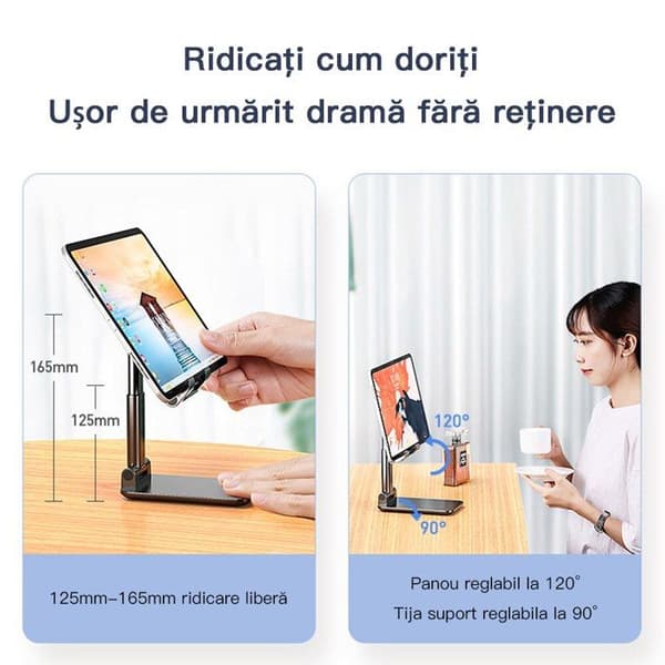 Telefon-/tabletstander, ABS/silikone, højdejusterbar, foldbar, 110x110x65mm, sort