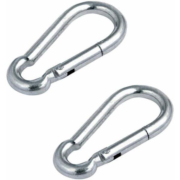 2x karabinkroker i stål, 8 mm diameter x 80 mm lengde