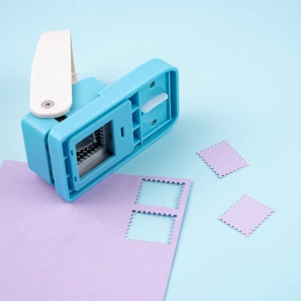 Rektangulär stämpelformad pappersstans 2,5 x 2 cm, bärbar, spakdriven, med vågig kant, handgjord DIY