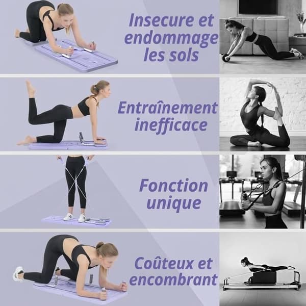 Pilatesbræt - Pilates-sæt, foldbart og multifunktionelt Pilatesbræt, 5-i-1 Pilatesbræt - Lilla