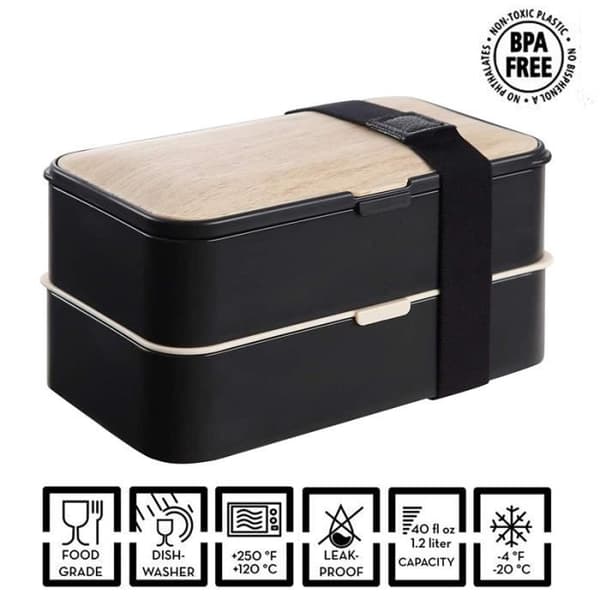 Bento Box - Madkasse - Sort - Lufttæt - Mikrobølgesikker - Moderne Design