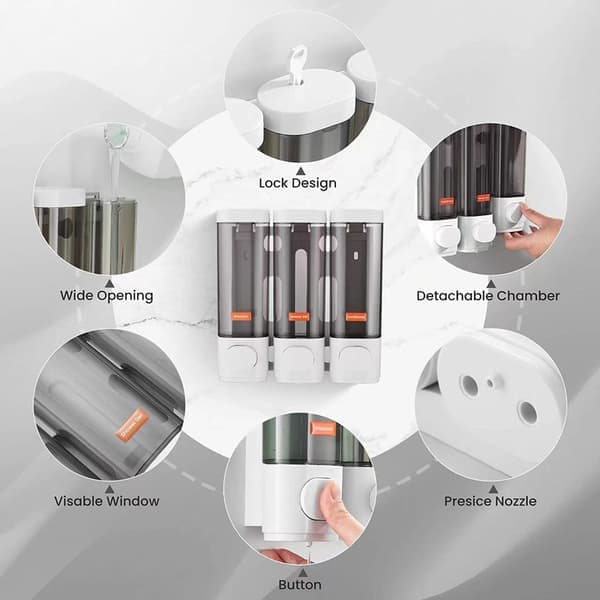Tvåldispenser Väggmonterad - 3-kammar duschdispenser 300ml x3, för schampo & tvål Silver Silver