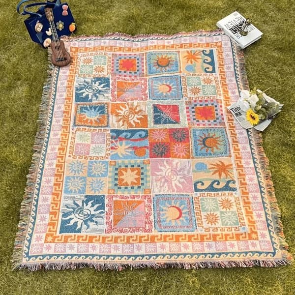 Tykt bærbart piknikteppe, 130 x 180 cm sengeteppe sofateppe campingteppe strandhåndkle