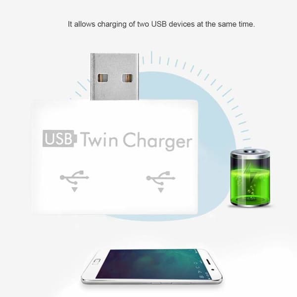 Mini USB-hub, 2-ports dobbelt USB-oplader splitteradapter-sæt, aluminiumslegering + lille/bærbar pc