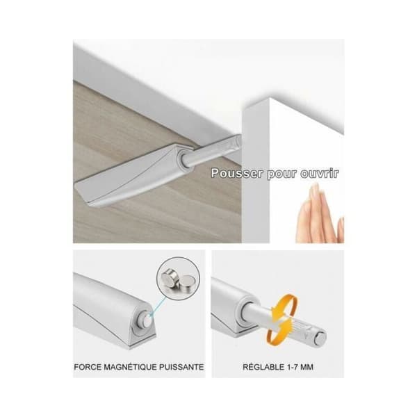 2 stk. Push-to-Open Skabsdør Dæmper, 2 Stykker Magnetisk Push-Open Lås, Magnetisk Skabslukker
