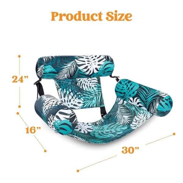 Oppustelig poolstol til voksne, vandflåde med luftpumpe til poolfest, svømmeafslapning Lyseblå Bladmønster Light blue Leaf pattern
