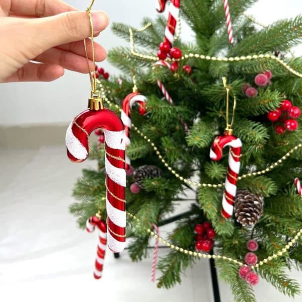 Julepynt 6 Stykker Slikstokformet Glittervedhæng til Juletræ