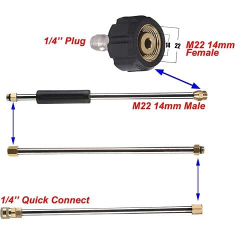Set med 7 förlängningsrör för högtryckstvättar – 5 munstycken – Längd 38 cm – Tryck upp till 4000 PSI