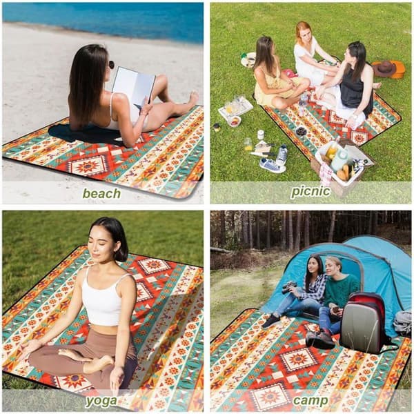 Vandtæt picnictæppe, foldbar sandtæt strandmåtte med bærehåndtag, vaskbart picnictæppe 200 x 200 cm