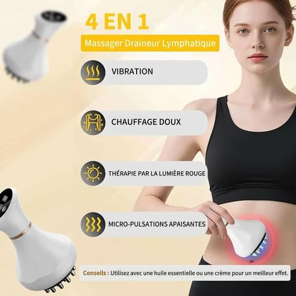 4-i-1 Elektrisk Anti-Cellulit Lymfmassageapparat - Kroppsskulptering Mikroström Rött Ljus Värme & Vibration - Bristningar