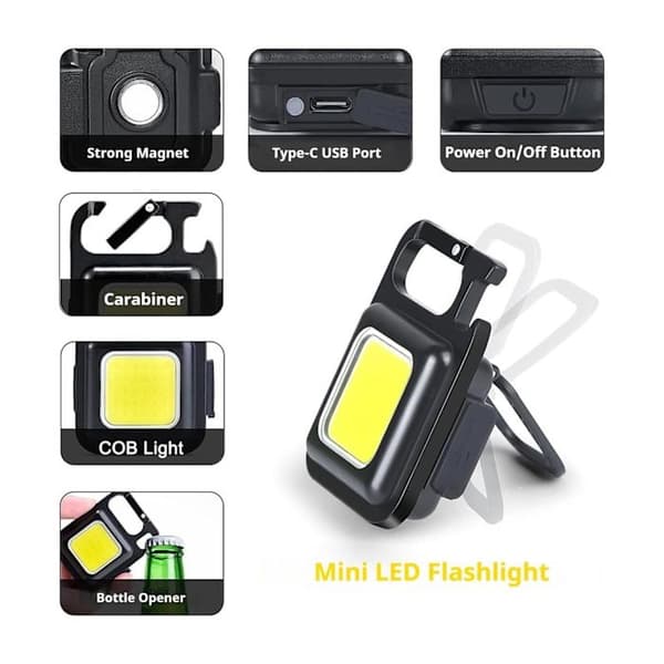 Mini LED-työvalo, 4 tarkastusvaloa magneettikoukulla, 4-tilainen COB-taskulamppu