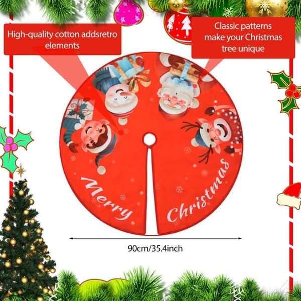 Röd julgransmatta, julgransfotskydd, 90 cm julgransmatta, jultomte älgmönstrad matta