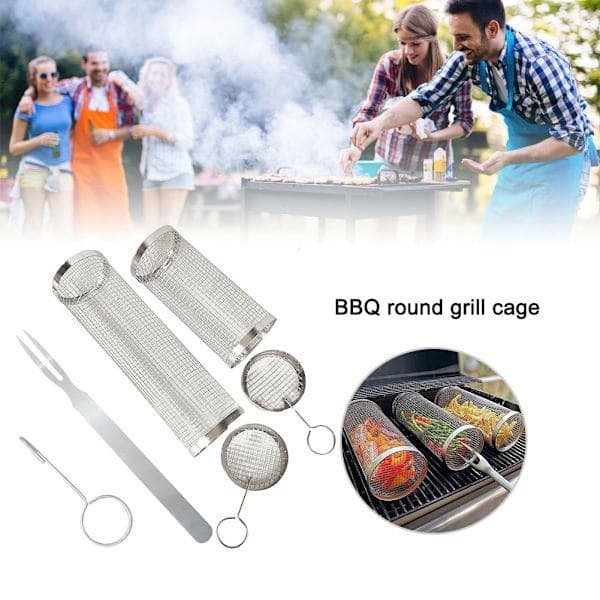 1 stk. Cylindrisk BBQ-kurv i rustfrit stålnet 1PCS Small