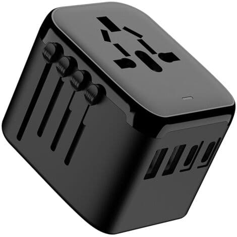 2000W Universal Rejseadapter – 2 USB-A-porte, 2 USB-C-porte og 1 AC-udtag – Oplader 5 enheder samtidigt – PD20W