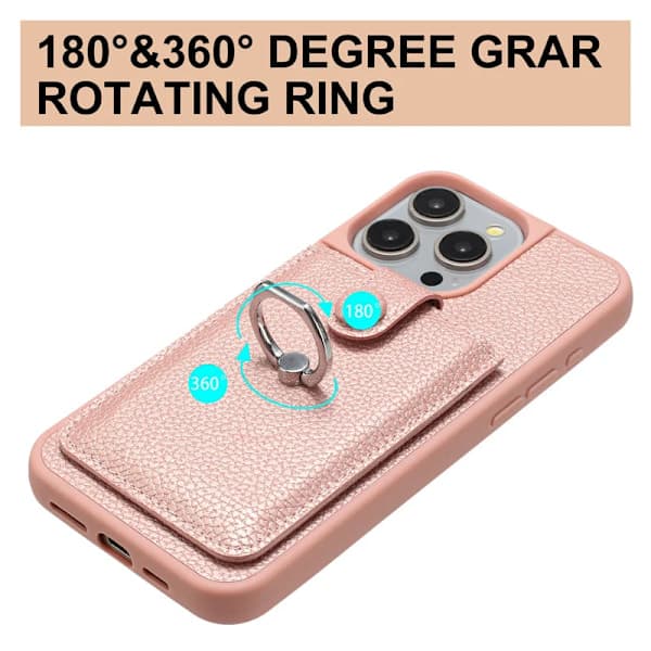 Lædertelefoncover med kortpladser til iPhone 16 15 Pro Max iPhone15 iPhone16 Plus Metal Ringholder Pung Bagcover iPhone16Pro Sort iPhone16Pro