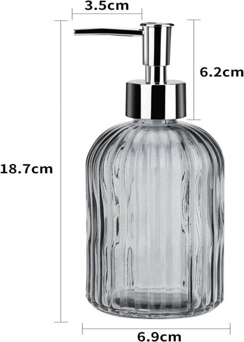 Flydende sæbedispenser, glassæbedispenser med håndpumpe, 2-pak genopfyldelig væske, hvid + grå, 400 ml